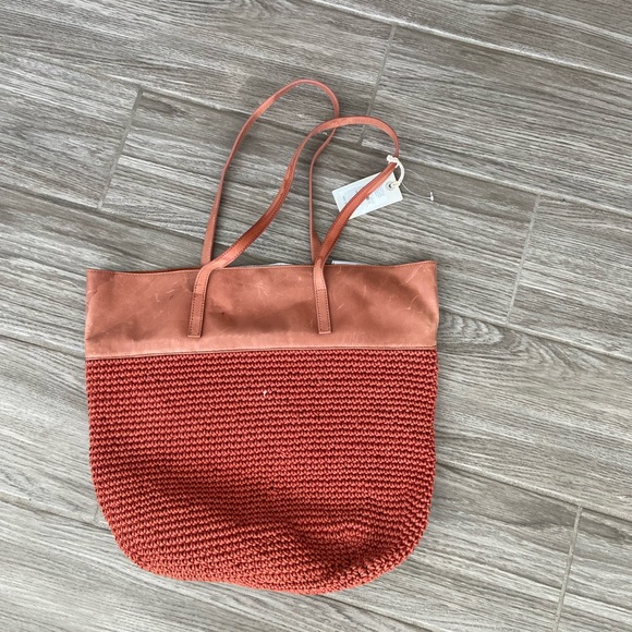 Lucky Brand Bags Nwt Orange Lucky Brand Genuine Leather And Macrame Tote Bag Purse Poshmark